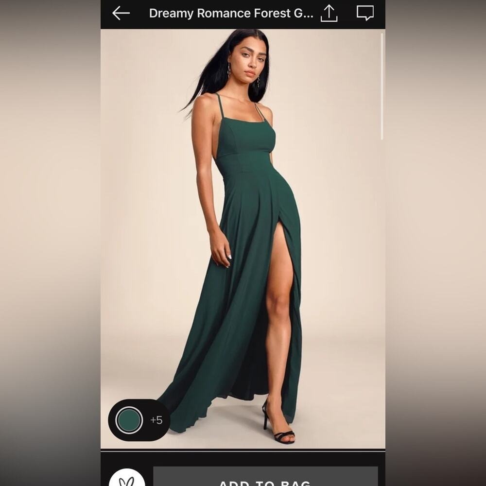 Lulus Dreamy Romance Forest Green Crossover Spaghetti Strap High Slit Maxi Dress